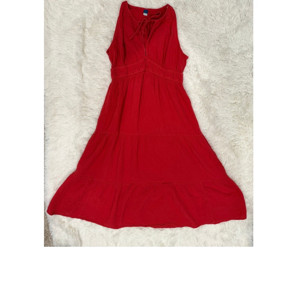 Old Navy Red Sleeveless Maxi Dress with Tie Neck - Size Large (EUC)